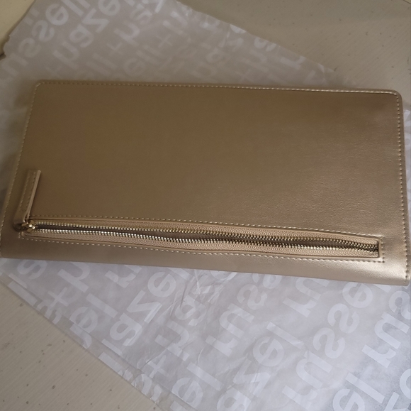 Gold Vegan Leather Clutch Bag & Wallet - Picture 6 of 13